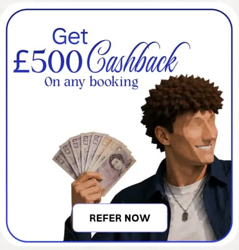 Get up to £50 cashback on your booking