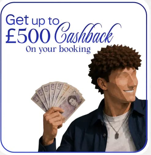 Get up to £50 cashback on your booking