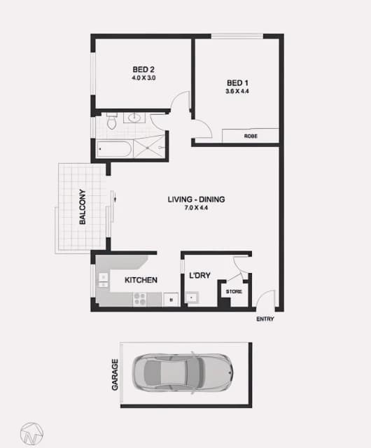 2Bedrooms, 1Bathrooms