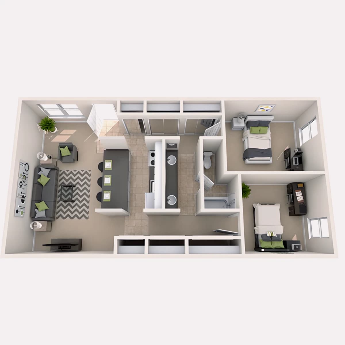 2 Bed 1 Bath for 2 People