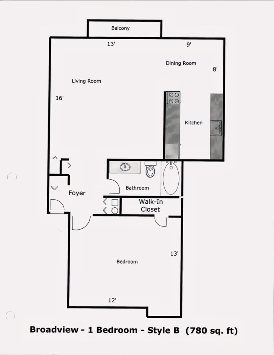 1 Bedroom 1 bathroom style b