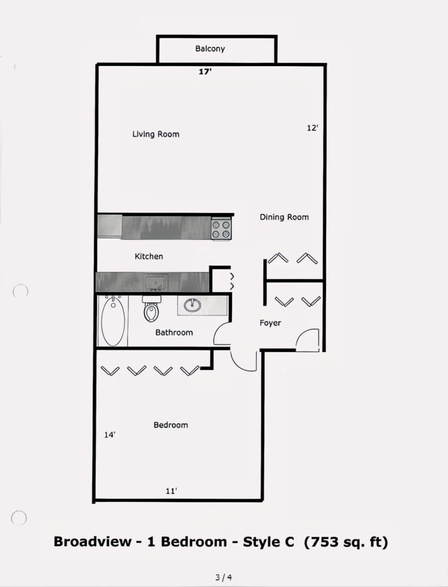 1 Bedroom 1 bathroom style c