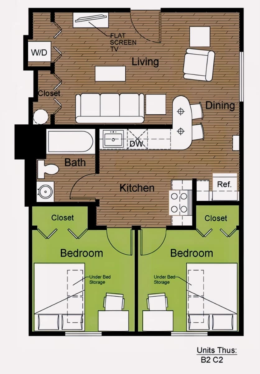 2Bedrooms, 1Bathrooms