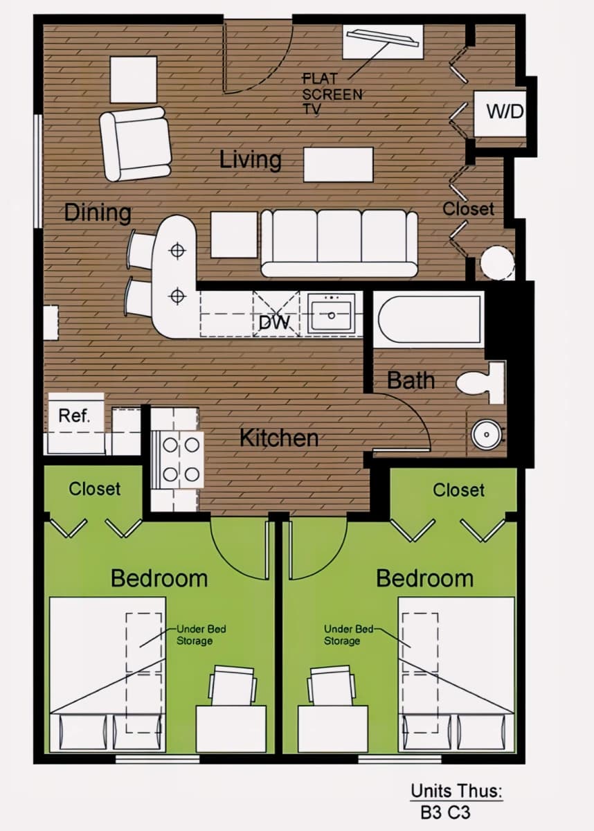 2Bedrooms, 1Bathrooms