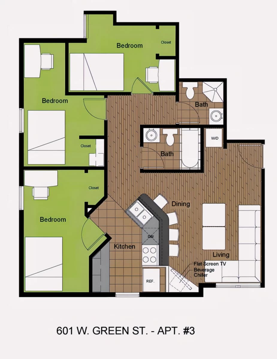 3Bedrooms, 2Bathrooms