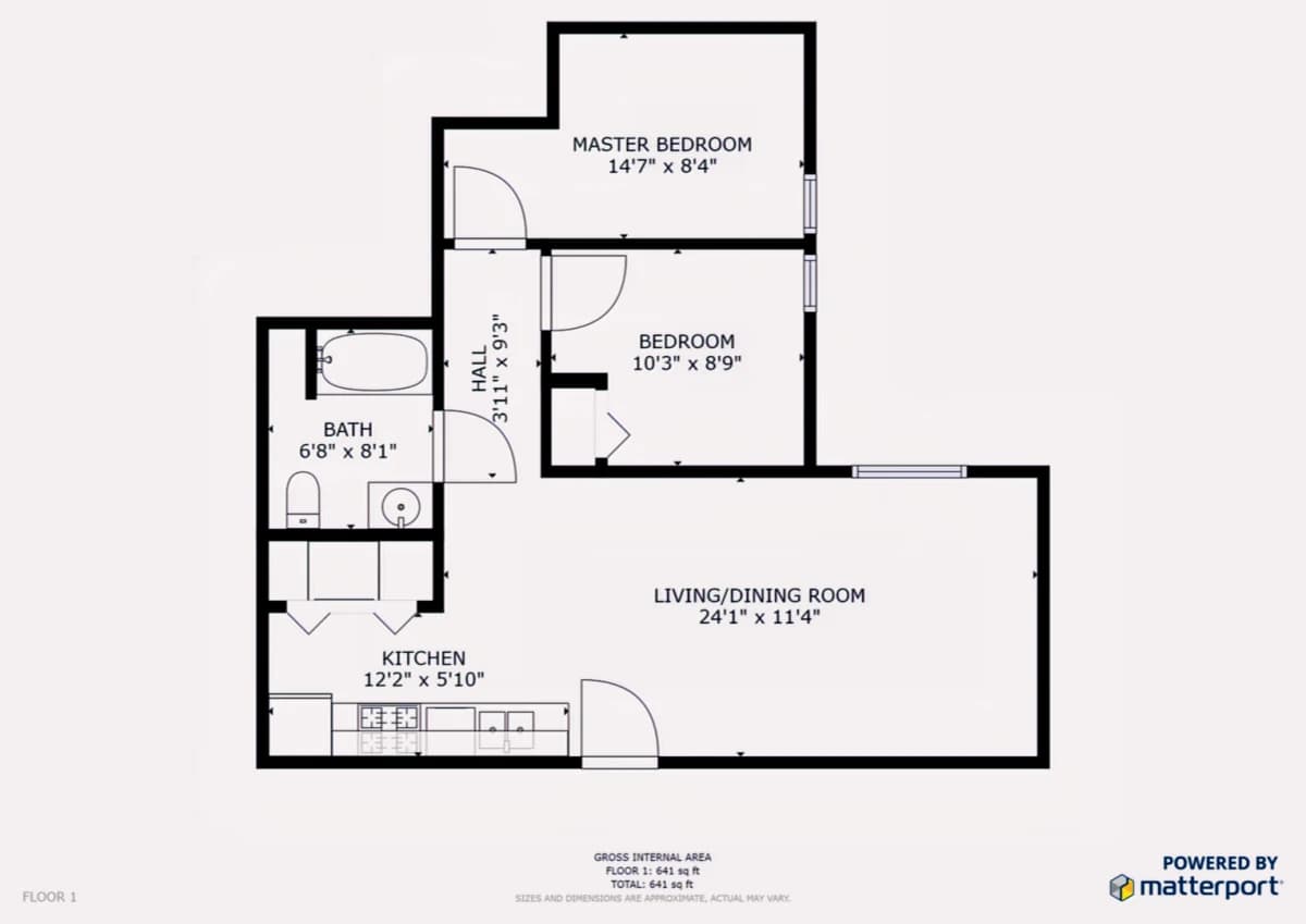 2Bedrooms, 1Bathrooms