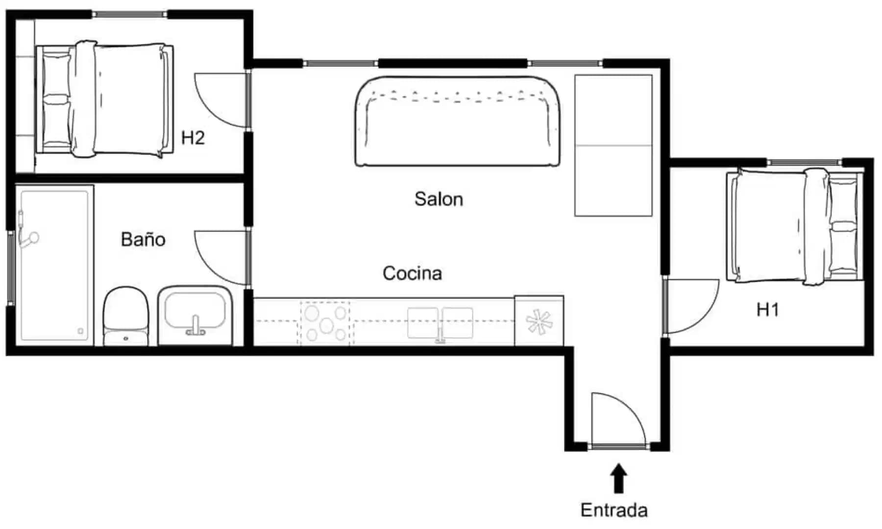#159465: 2 Bedroom 1 Bathroom (Calle De Ayala) - Floor Plan