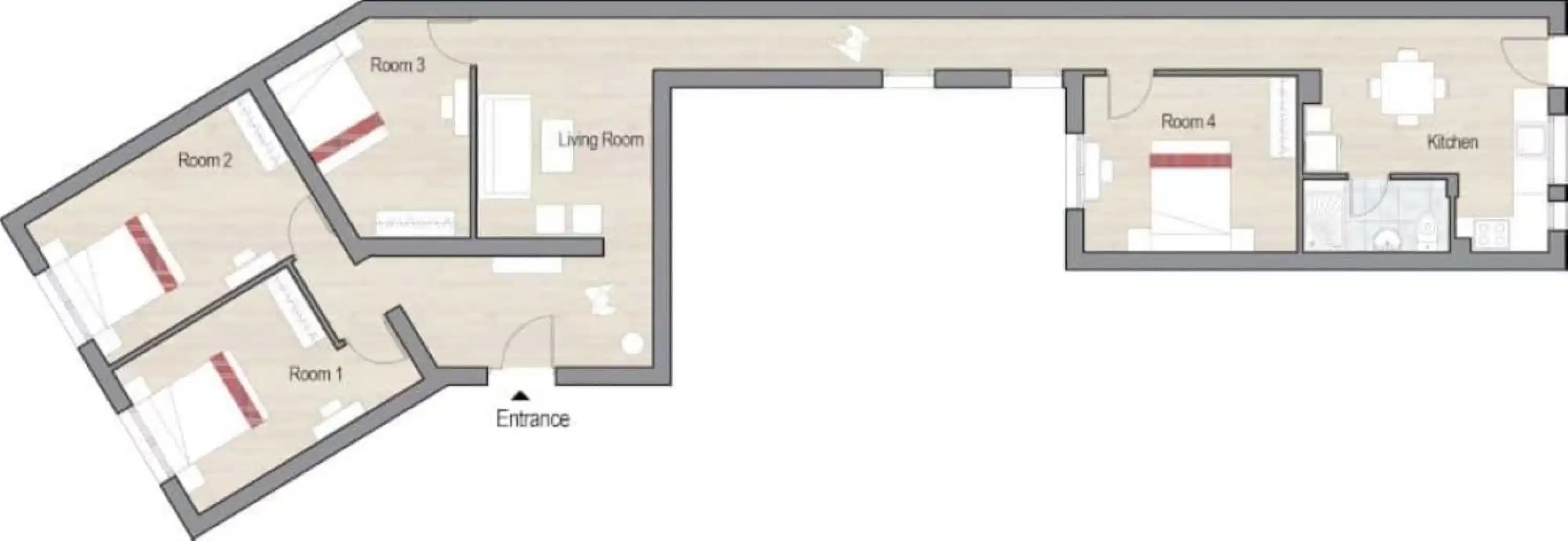 #12926: Room in a 4 Bedroom 1 Bathroom (Calle De Bailén) - Floor Plan